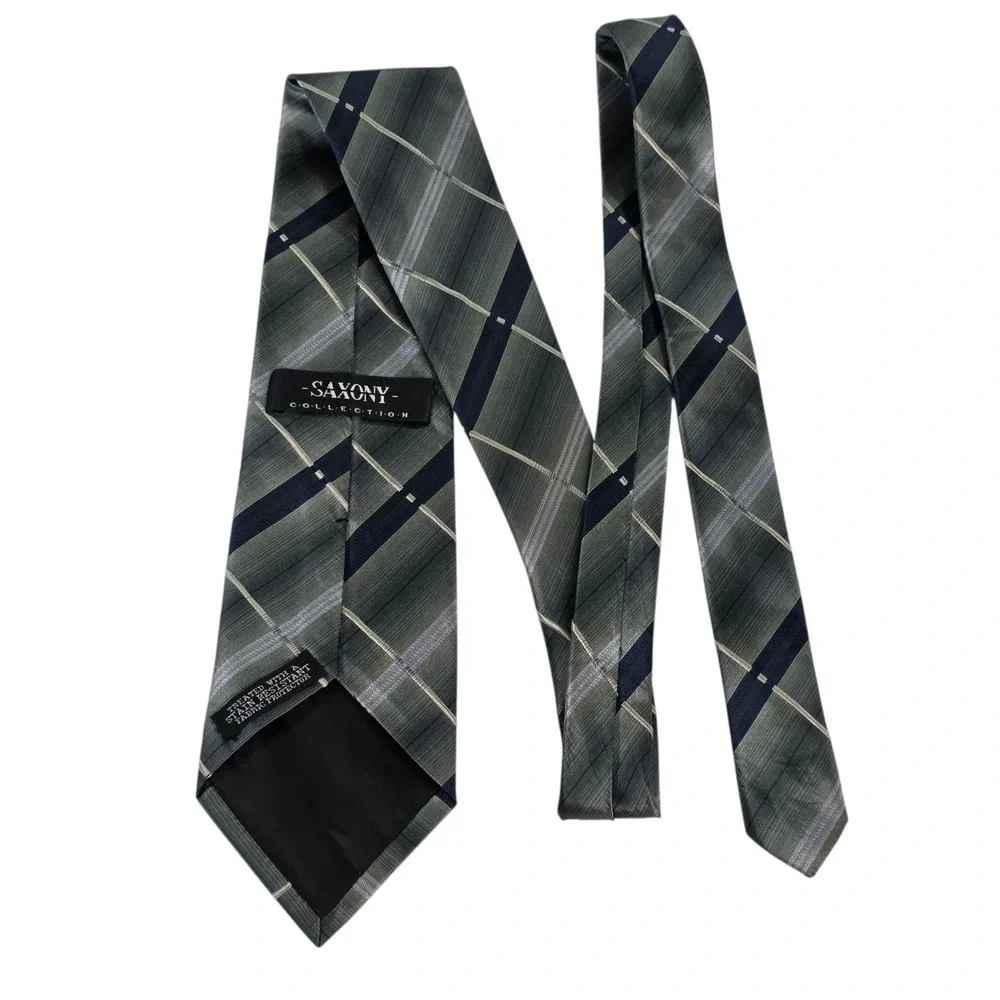 Savony Collection Plaid Silk Necktie Men's Green Blue Formal Dress Tie‎ Designer